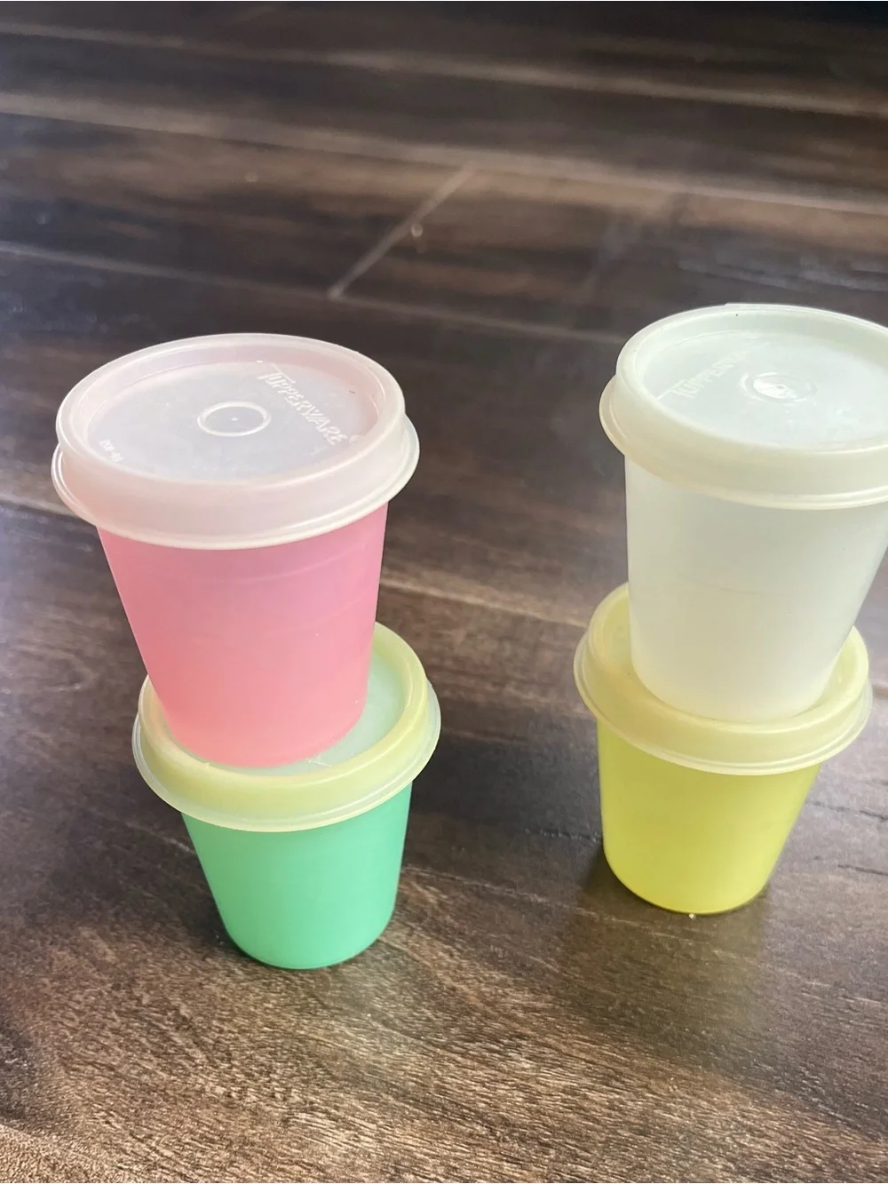 4 Mini Midget Vintage Tupperware 2 Oz Cups W/Lids